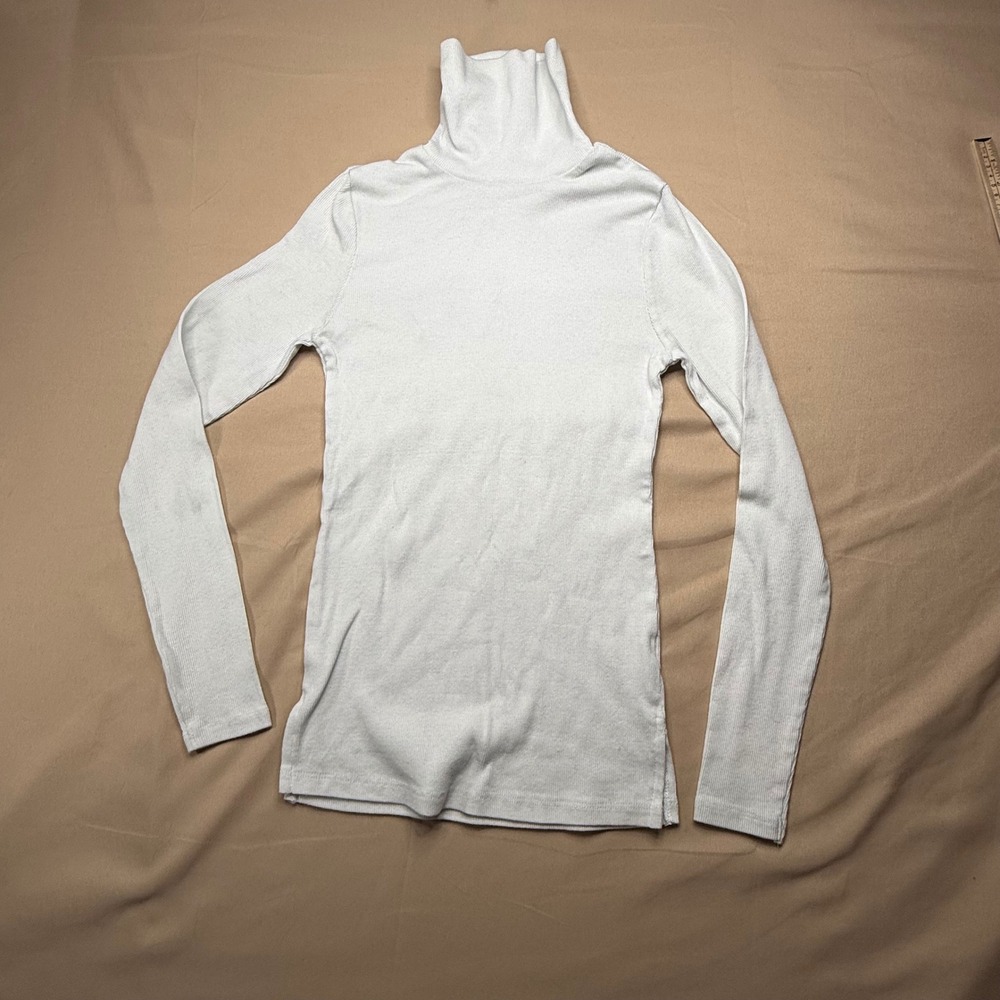 Ambiance Womens White Ribbed Long Sleeve Turtleneck Top Small